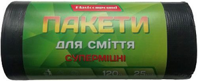 Мешки для бытового мусора Plastcompound черные стандартные 120 л 25 шт.