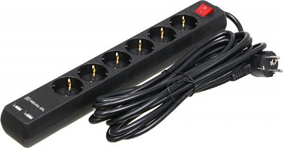 Фильтр-удлинитель REAL-EL RS-PROTECT USB с заземлением 6 гн. черный 5 м RS-6 PROTECT USB, 5m, black (R 