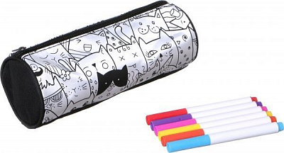 Пенал шкільний Розмалюй мене + 6 фломастерів чорно-білий