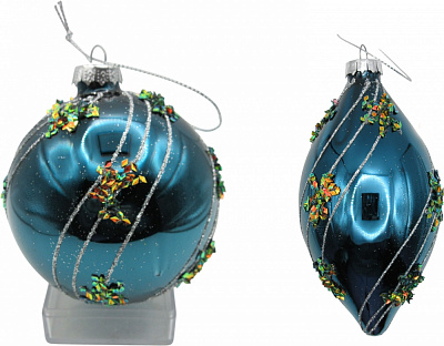 Игрушка на елку YANCHENG BUYU шар/сосулька стеклянная полоска d8 см синий