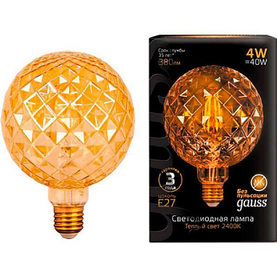 Лампа світлодіодна Gauss Filament Сarat Gold 105802004 G120 4 Вт E27 2400 К 220 В прозора