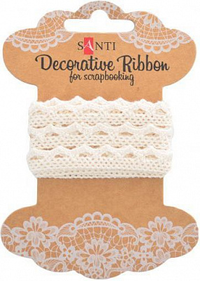 Лента кружевная лента бежевая, 10мм, 2м. 741356 