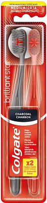 Зубная щетка Colgate Brilliant Star Макс Блеск с древесным углем средняя 2 шт.