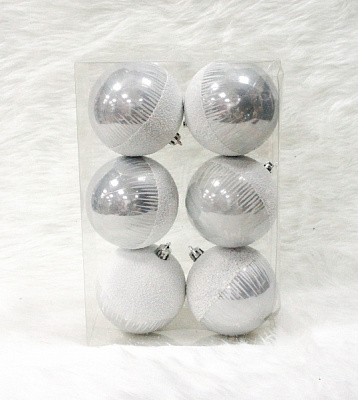 Набір ялинкових куль Заметіль срібно-білий d80 мм 6 шт./уп.