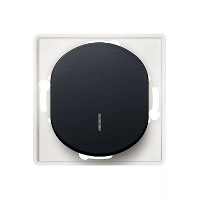 Механізм розетки кнопковий одноклавішний Aling-Conel Eon з підсвіткою 16 А 250В чорний глянець E625.E