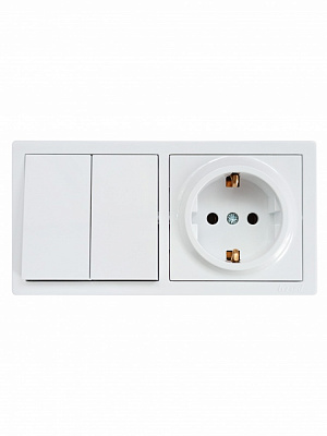 Розетка + выключатель двухклавишный Lezard LETO белый 752-0200-170BKP