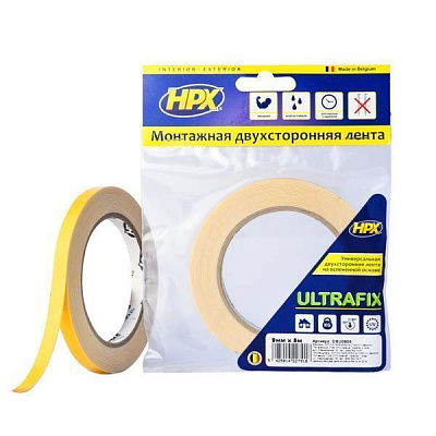 Монтажна двостороння стрічка HPX Ultrafix для моментальної фіксації DSU0905 9x1 мм 5 м білий