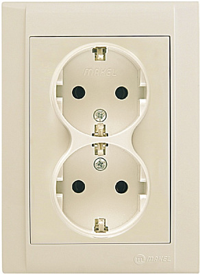 Розетка подвійна із заземленням Makel Defne без шторок кремовий 42010057