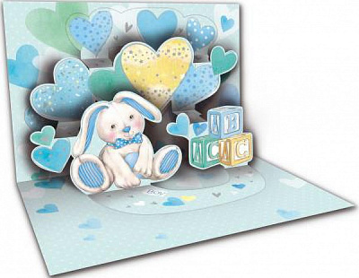 Открытка поздравительная POP-UP с 3D-рисунком внутри и с конвертом 