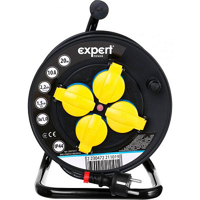 Удлинитель на катушке Expert Power ПВС 3х1,0 2,2 кВт без заземления 4 гн. черный 20 м BNG-CR4E3G10M20IP44 