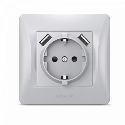 Розетка із заземленням Videx Binera IP20 срібний шовк VF-BNSK1GU2-SS