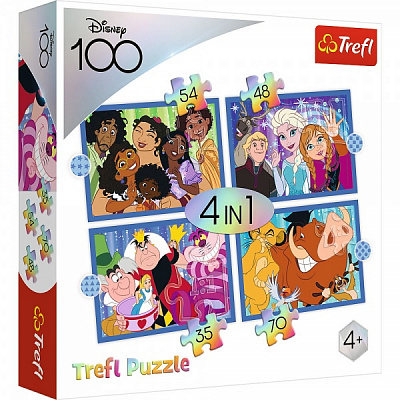 Пазл Trefl 4 в 1 (12,15,20,24) Disney 100 Щасливий світ Дісней 4+ 34618