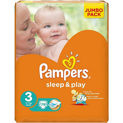 Подгузники Pampers Sleep & Play Midi Jumbo 4-9 кг 78 шт