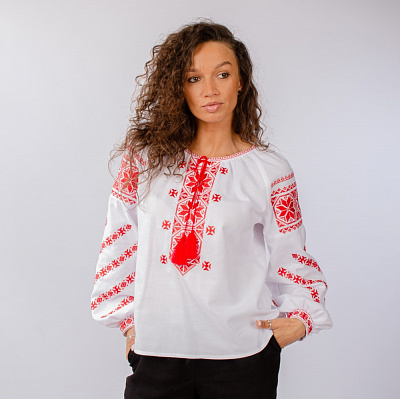 Блуза Эдельвика р. XL белый с красным 129-24/09