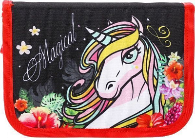 Пенал школьный Единорог 19,5x13x4 см разноцветный