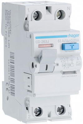Дифференциальное реле Hager 2x63 A 30 mA A 2м CD263J