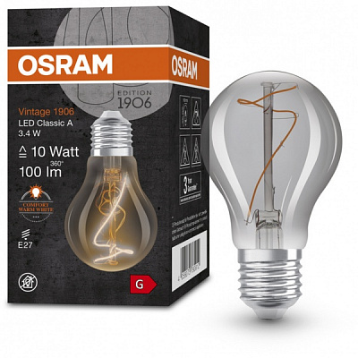 Лампа светодиодная Osram Vintage FIL CLA 818 SM 3,4 Вт прозрачная E27 220 В 1800 К 
