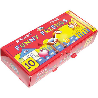 Краска гуашевая 10 кольорів по 20 мл., з пензликом та розфарбовками, 321040 Funny Friends