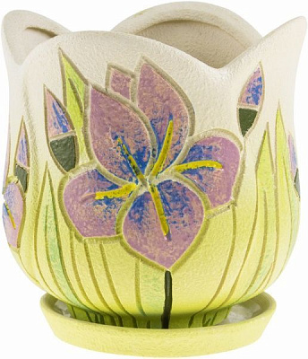 Горшок керамический расписной 656 круглый кремовый/ 