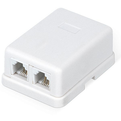 Розетка телефонная двойная 2xRJ 12 6P4C на липучке белый 6-0202