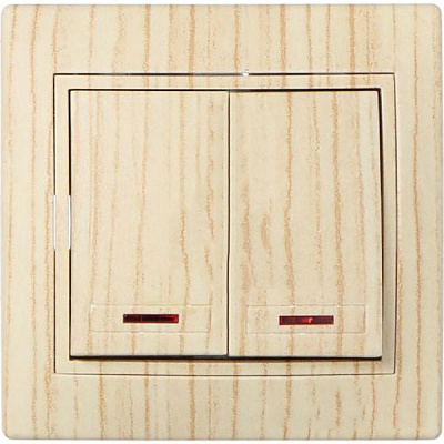 Вимикач двоклавішний Lezard Mira з підсвіткою 220В дуб матовий 701-5252-112