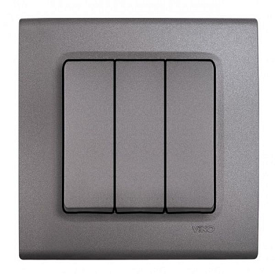 Вимикач триклавішний Viko Linnera Life без підсвітки сірий граніт