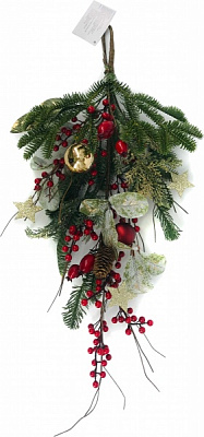 Декорація хвойна підвісна з кульками та ягодами 70 см A3-50844
