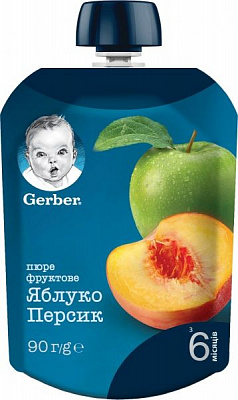 Пюре Gerber Яблоко и персик с 6 месяцев 90 г 7613036345460 