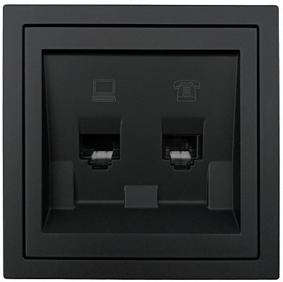 Механізм розетки комп'ютерна + телефонна HausMark Juna IP20 чорний матовий 7041-1788U2-143