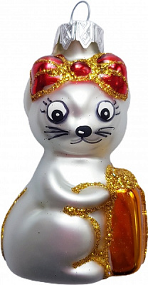 Ялинкова іграшка Юріта Мишка з подарунком білий із червоним