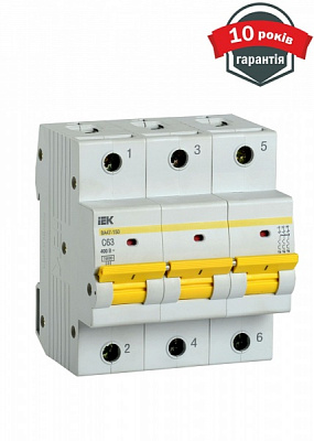 Автоматичний вимикач IEK ВА47-150 3Р 63А 15кА MVA50-3-063-C
