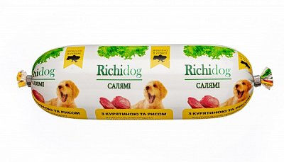 Корм вологий Для молодих та дорослих собак для усіх порід Richi Dog салямі та курка