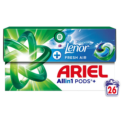 Капсулы для машинной стирки Ariel Все-в-1 Прикосновение свежего воздуха Lenor 26 шт.