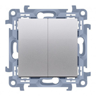 Вимикач двоклавішний Simon 10 без підсвітки 10 А 250В сріблястий CW5.01/43