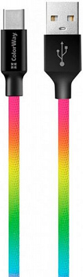 Кабель ColorWay USB - Type-C (multicolor) 2.4 А 1 м різнокольоровий