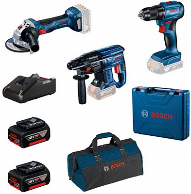 Набор инструментов Bosch Professional GSR 185-LI + GWS 180-LI + GBH 180-LI (2x 4.0 Ah, GAL 18V-40, bag), brus 0615990N1Y