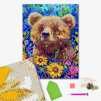 Алмазна мозаїка Ведмежа 25х25 см Brushme