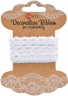 Лента кружевная лента белая, 10мм, 2м. 741354 