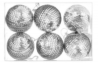 Набор шариков с блестками серебро B-791015 d60 мм 6 шт./уп. 