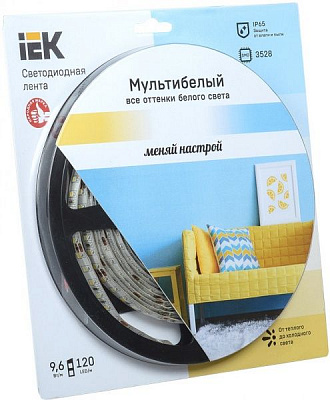 Стрічка світлодіодна IEK LSR-3528W-WW120 9.6 Вт IP65 12 В від тепло-білого до холодно-білого