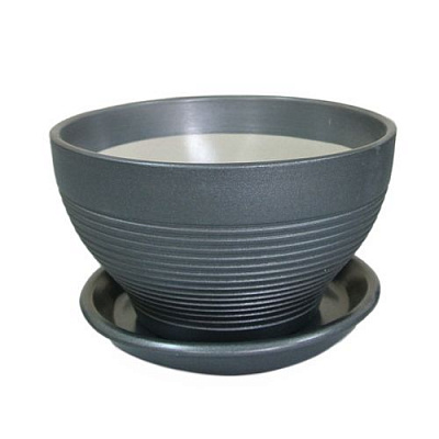 Горшок керамический Ориана-Запорожкерамика Бонсайница резная круглый 1л металлик 