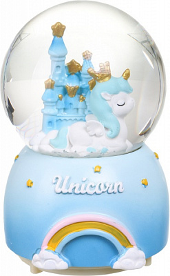 Сувенір новорічний куля снігова палац єдинорога 2149-80 світлодіодна (LED)