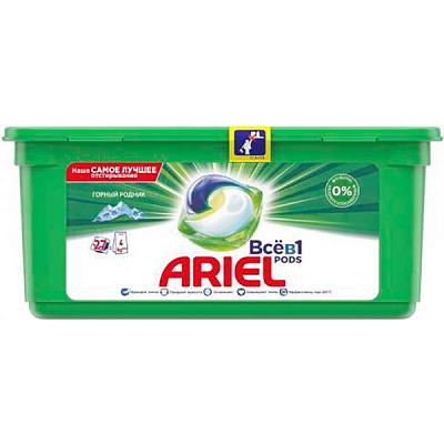 Капсули для машинного прання Ariel Pods Все-в-1 Гірське Джерело 27 шт.