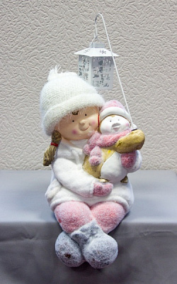 Декоративная фигура Девилон Девочка с пингвином и фонариком 920074 39 см 