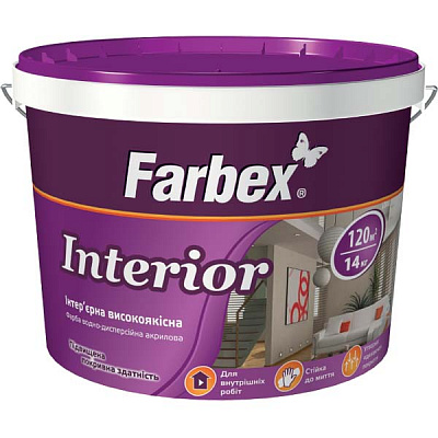 Фарба акрилова водоемульсійна Farbex Interior мат білий 14кг