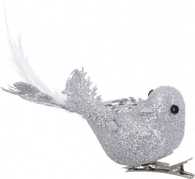 Декорация новогодняя Птичка 14 см серебряная с золотым EPI-EYJY13015-16 
