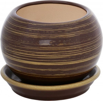 Горшок керамический Ориана-Запорожкерамика Шар глянец шоколадный-золотой круглый 0,4л темный шоколад/золотой (037-3-135) 