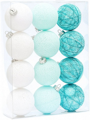Игрушка на елку Котоновые шарики 12 шт. Mix aqua white d80 мм 8 см 12 шт./уп. 