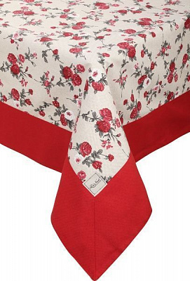 Скатерть Винтаж Розы с кантом 136x220 см бежевый с красным La Nuit 