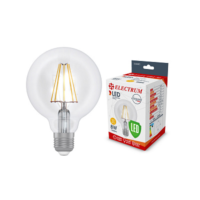 Лампа светодиодная Electrum FIL G95 8 Вт E27 2700 К 220 В прозрачная A-LG-0477